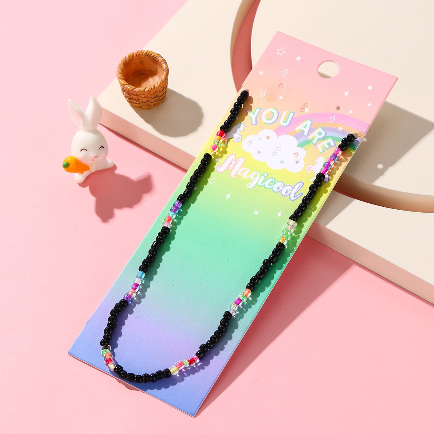 Collar de Dopamina de Cuentas de Colores para Niños con Diseño Geométrico, Cadena de Cordón de Algodón Hecha a Mano, Estilo Dulce y Juguetón