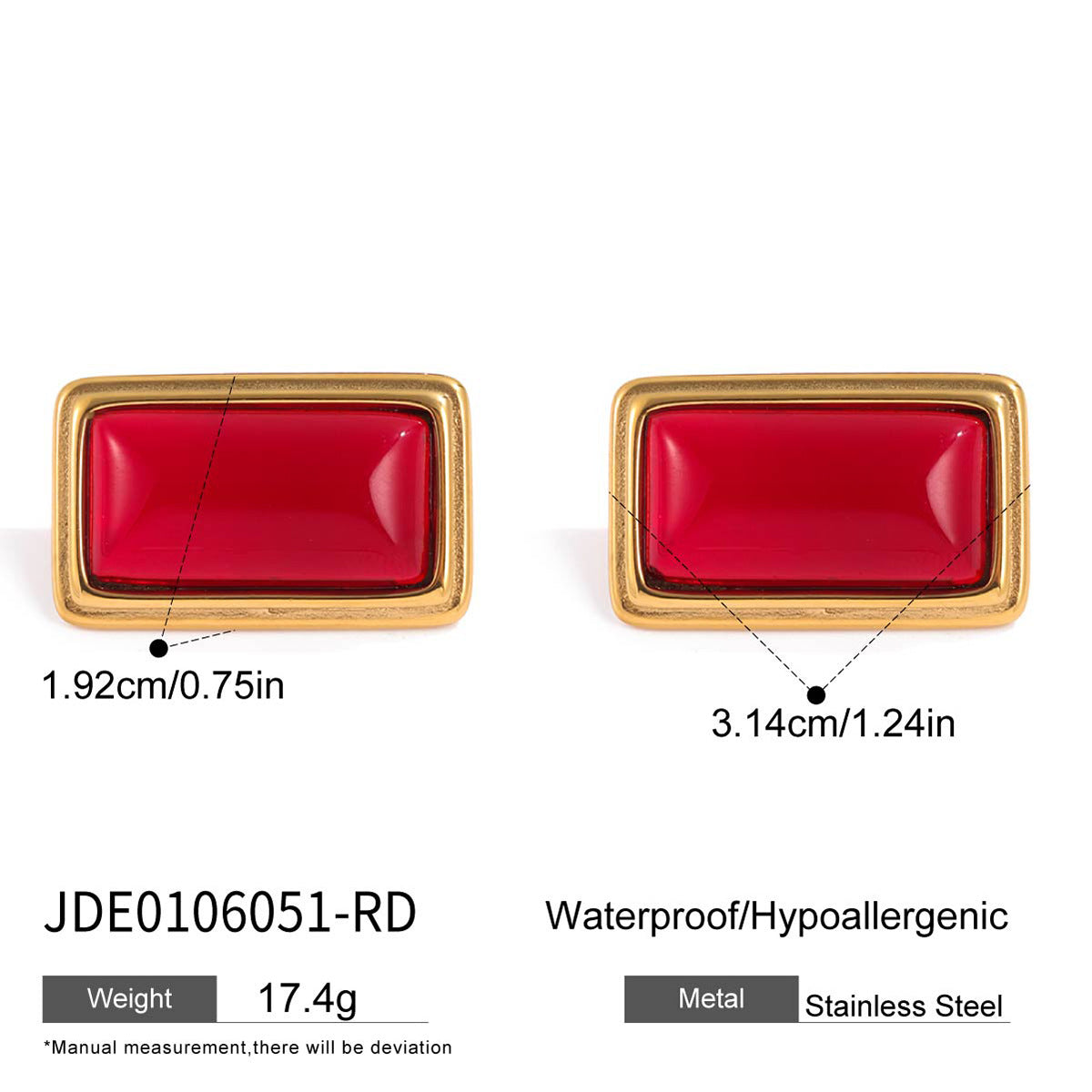 Orecchini geometrici vintage in acciaio inossidabile con intarsio in agata e placcatura in oro 18K da donna