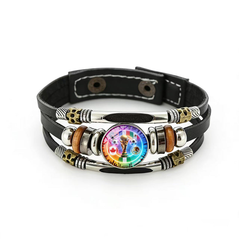 Bracciale Unisex Geometrico Rotondo in Pelle Placcato Multistrato di Tendenza