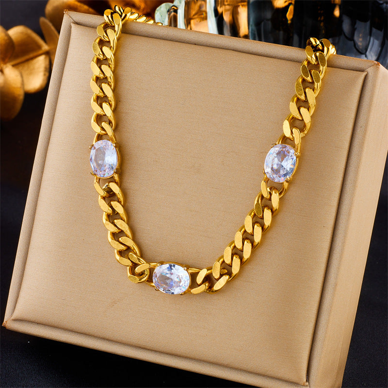Collar Minimalista Vintage de Acero Inoxidable Multicapa con Incrustaciones de Pedrería y Diseño de Cadena Irregular para Mujer