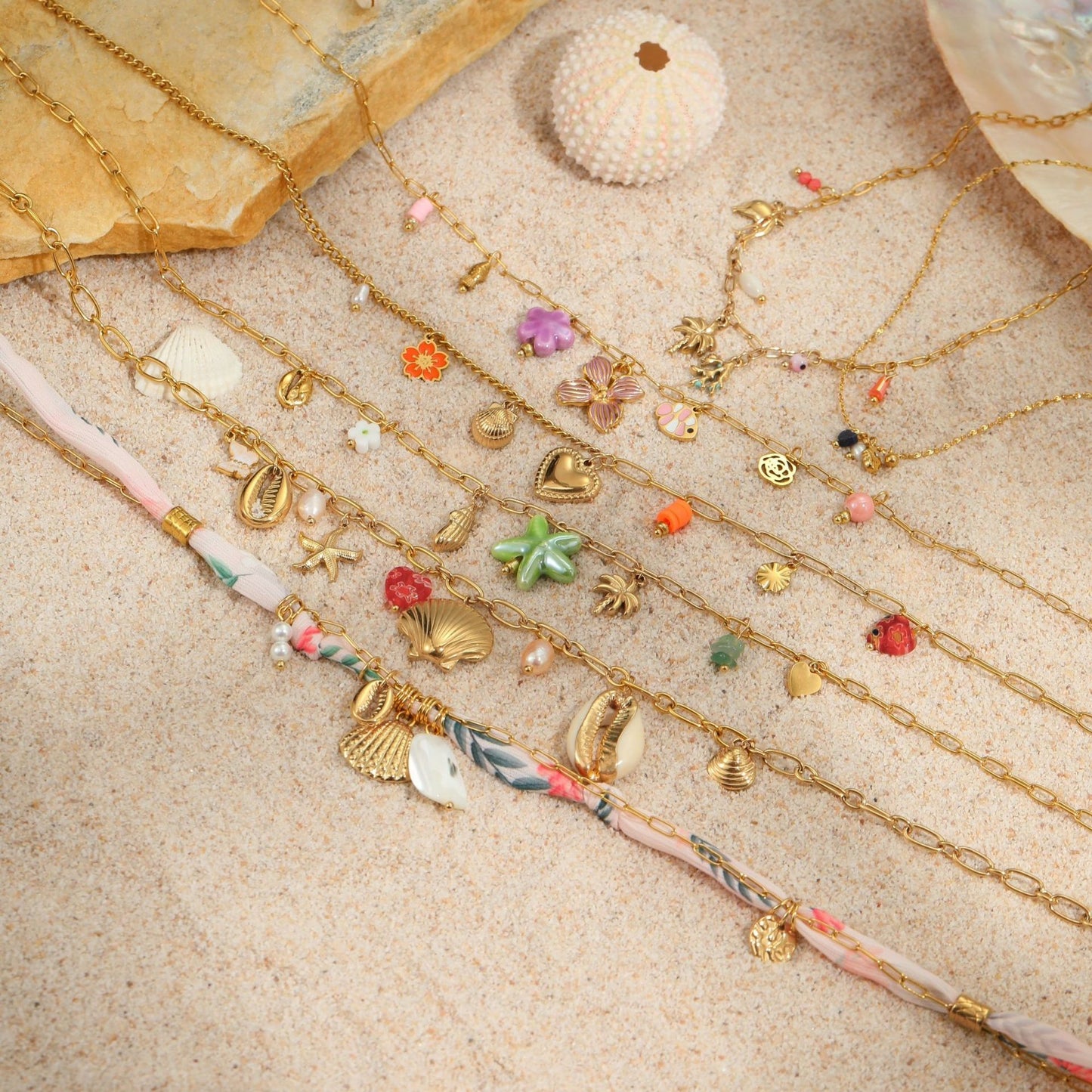 Fashionable Summer Ocean-Themed Stainless Steel Necklace with Starfish and Seashell Pendant, Electroplated for Fade Resistance, Women's Minimalist Beach Jewelry