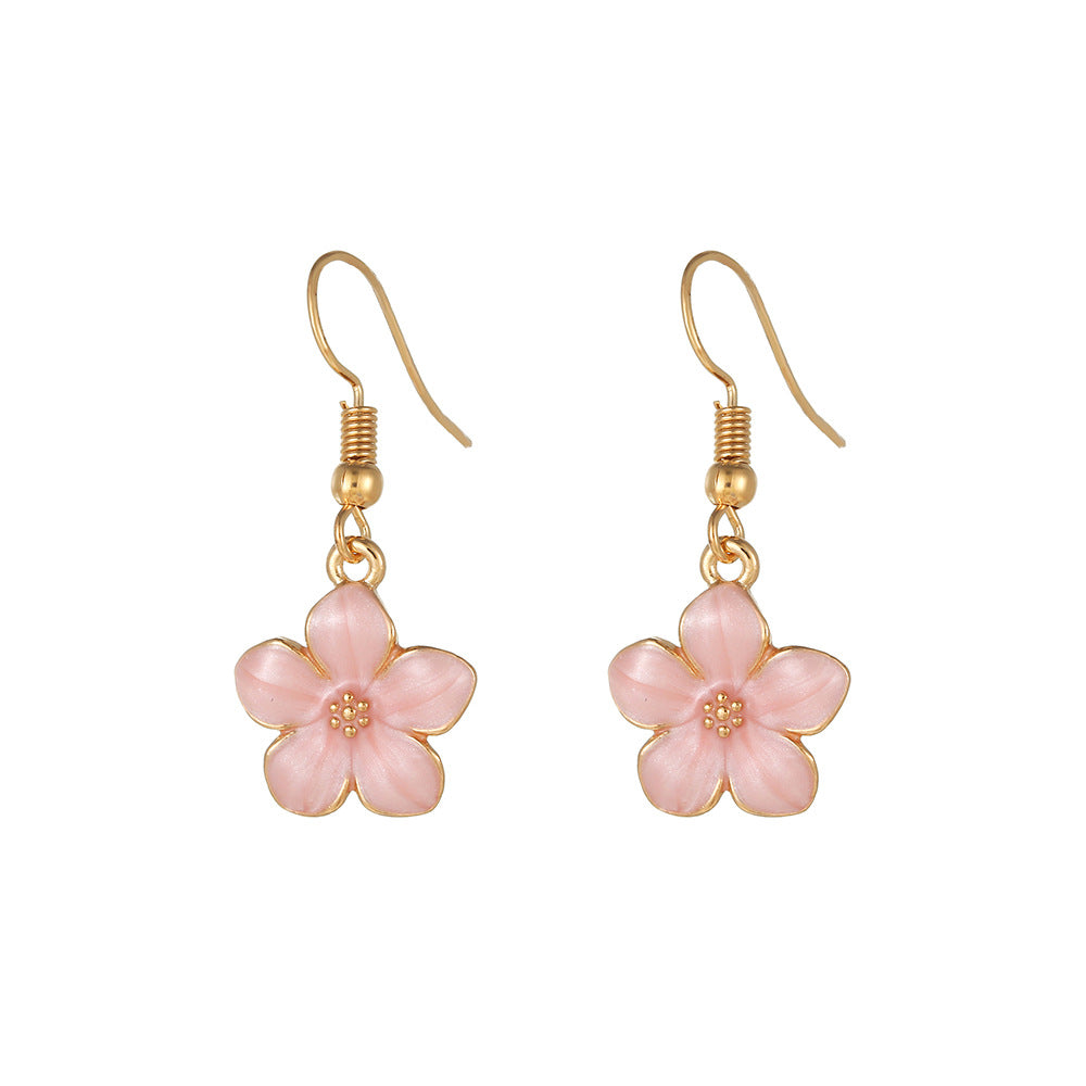 Fresh Floral Five-Petal Enamel Alloy Stud Earrings for Women with Rose Motif and Sweet Aesthetic