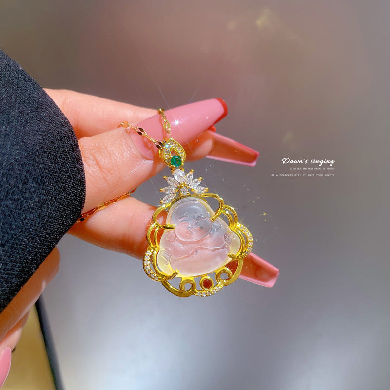 Collana da donna minimalista con intarsio di strass, in acciaio al titanio, con design geometrico