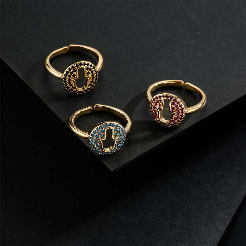 Minimalist Geometric Open Adjustable Brass Ring with Micro-Inlay for Women