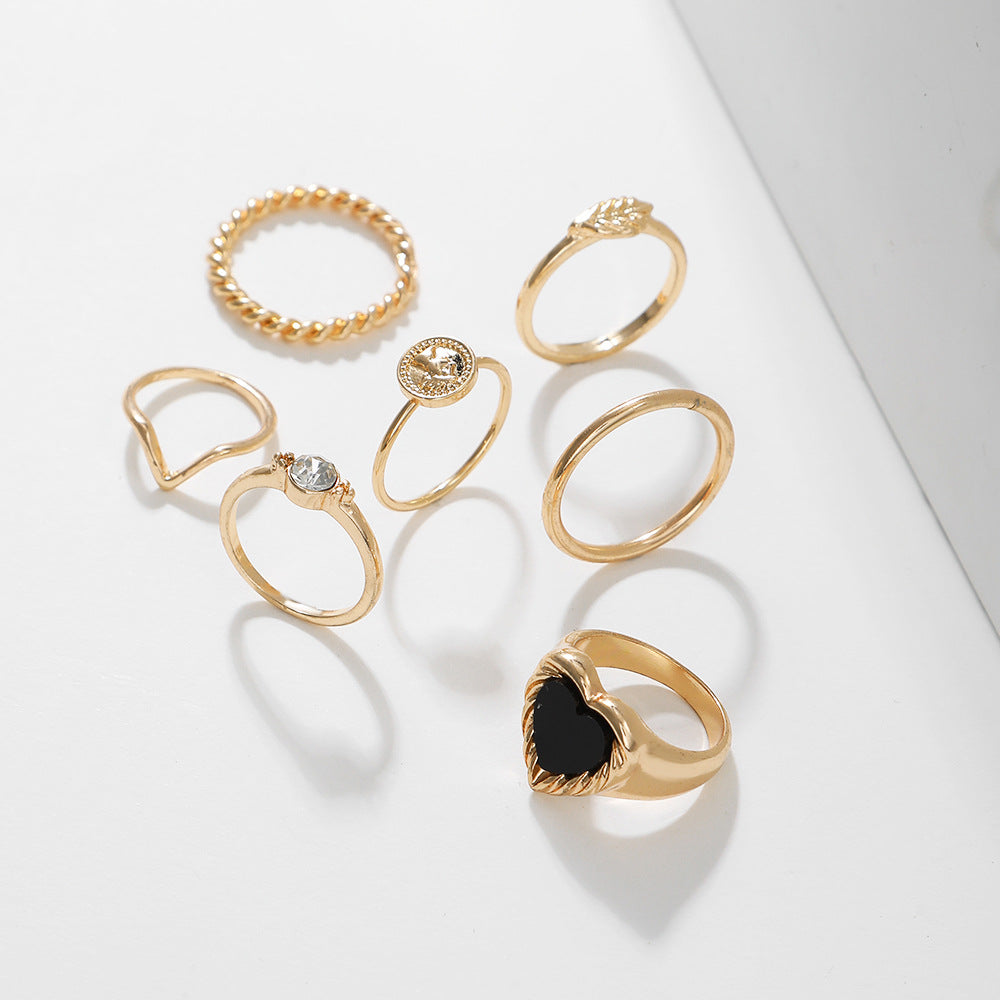 Luxury Casual Geometric Heart Alloy Ring with Drip Oil Rhinestone and Crystal Inlay for Women