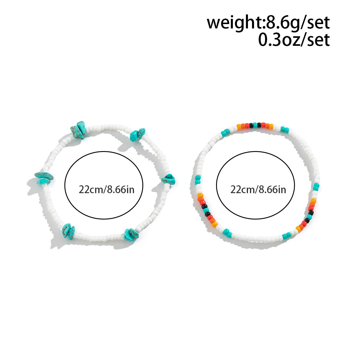 Cavigliera bohémien regolabile da donna in turchese con perline, forme geometriche e accenti di perle imitatione
