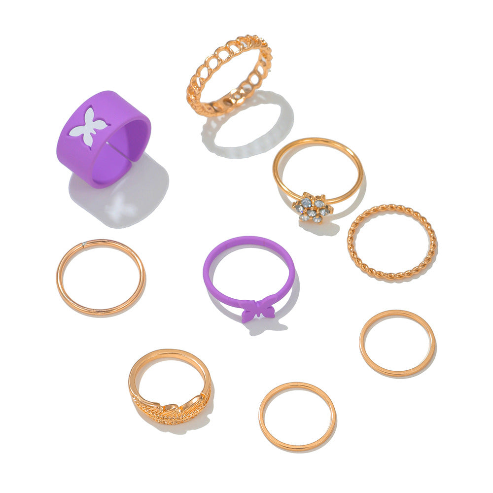 Geometric Butterfly Plated Alloy Ring Set