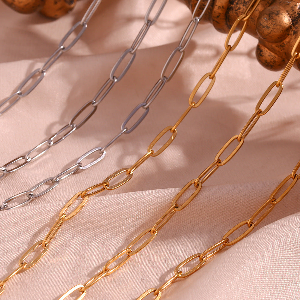 Minimalist Geometric Titanium Steel Bracelet with 18K Gold Plated Stainless Steel Chain for Women