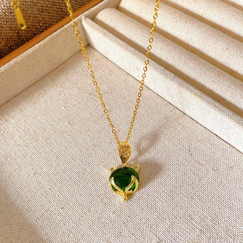 Sweet Minimalist Brass Gourd Pendant with Cubic Zirconia Inlay on Titanium Steel Cable Chain Necklace for Women
