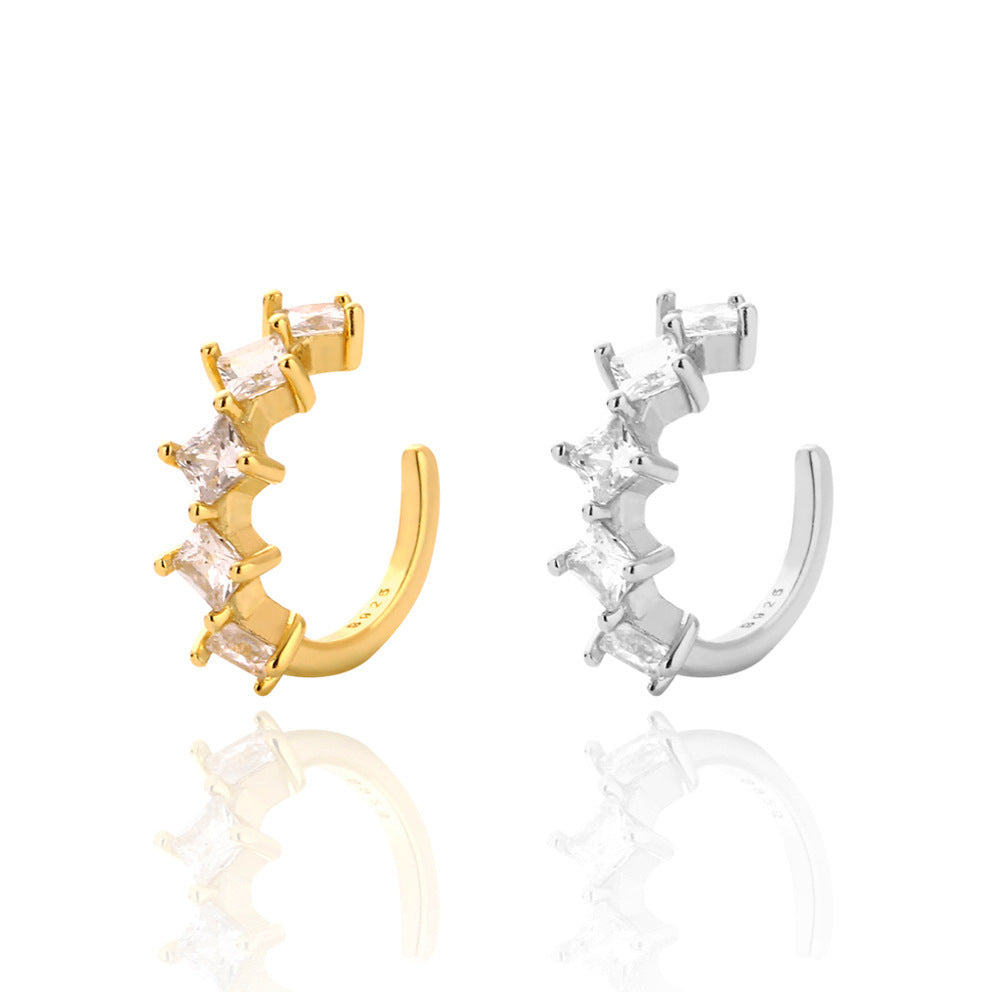 Sweet Streetwear 925 Sterling Silver Geometric Diamond Inlay Ear Cuff for Women and Men