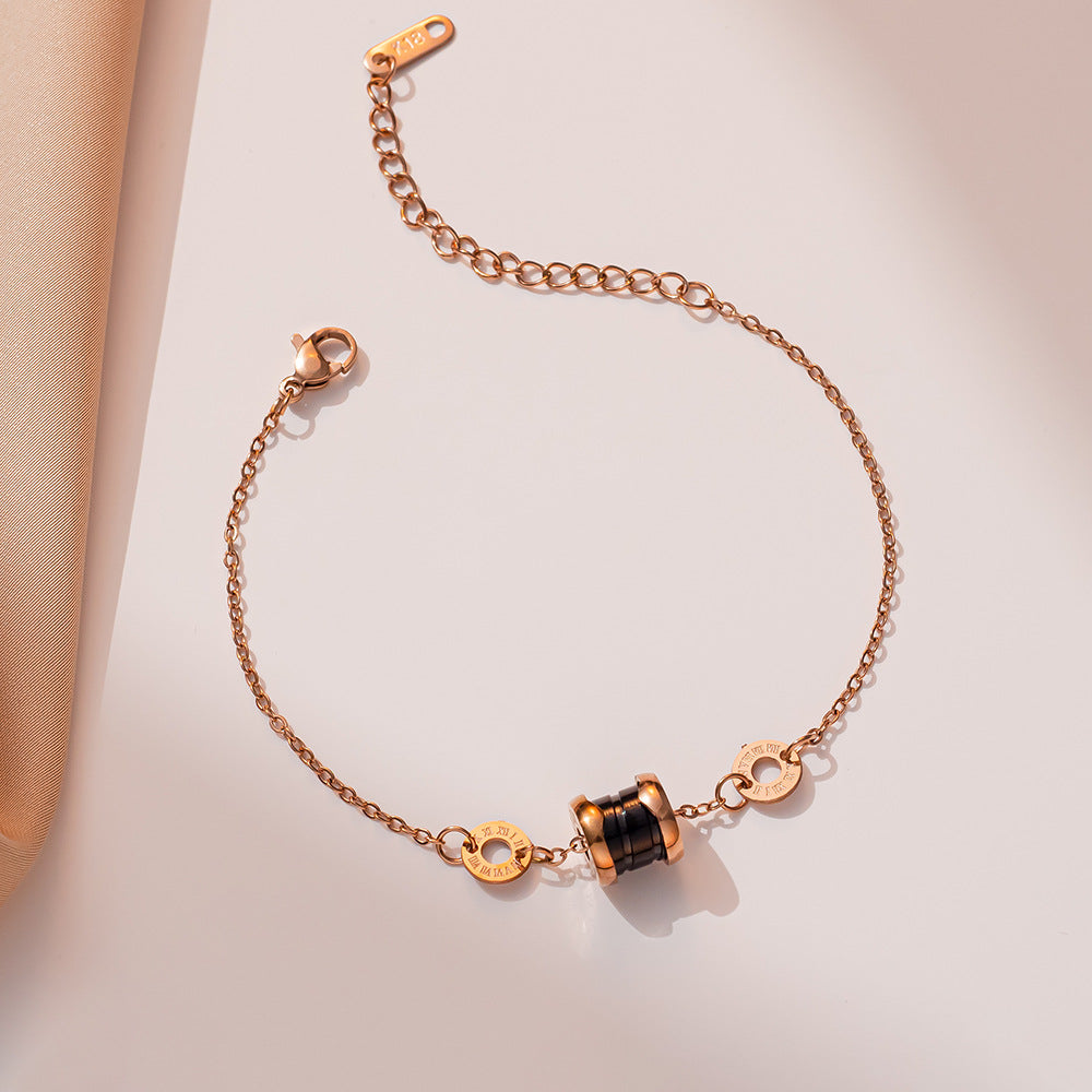 Geometric Titanium Steel Black Ceramic Plated 18K Rose Gold Bracelet for Women