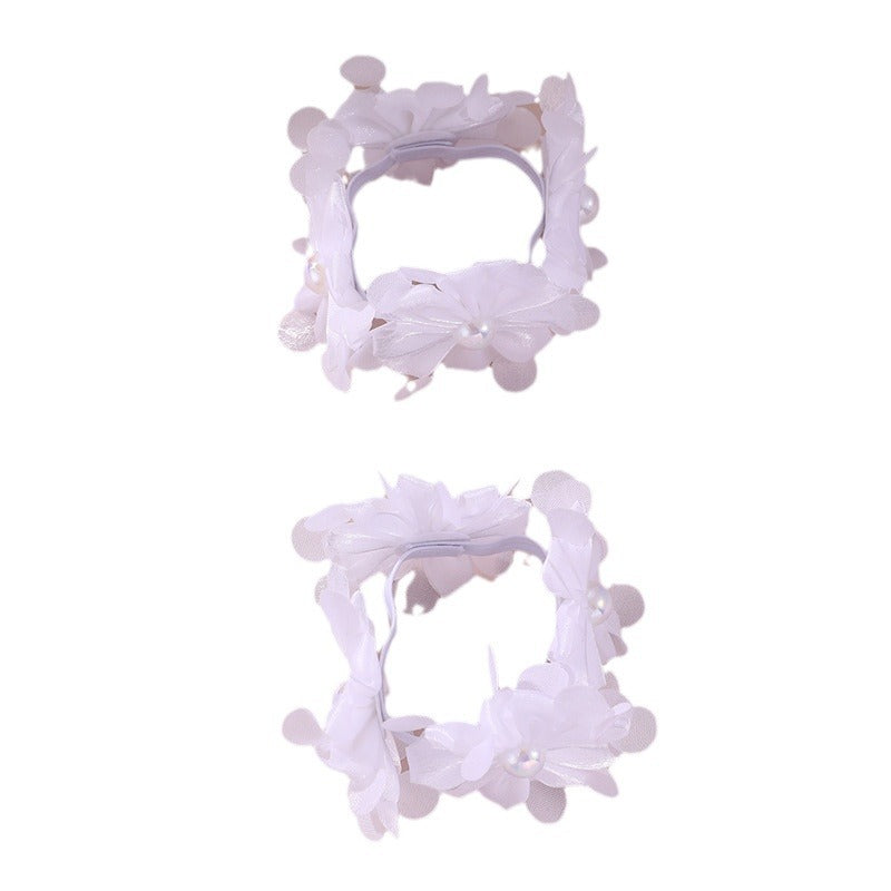 Cute Floral Hair Tie with Pink Flowers and White Daisy Design, Minimalist Pearl-Embellished Fabric Hairband for Kids