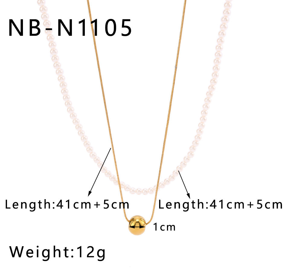 Minimalist Geometric Round Ball Pendant Necklace with 18K Gold Plating Stainless Steel Chain and Pearl Accent for Women