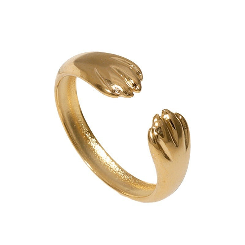 Anello da donna regolabile in acciaio inossidabile a forma di zampa di gatto, con finitura placcata