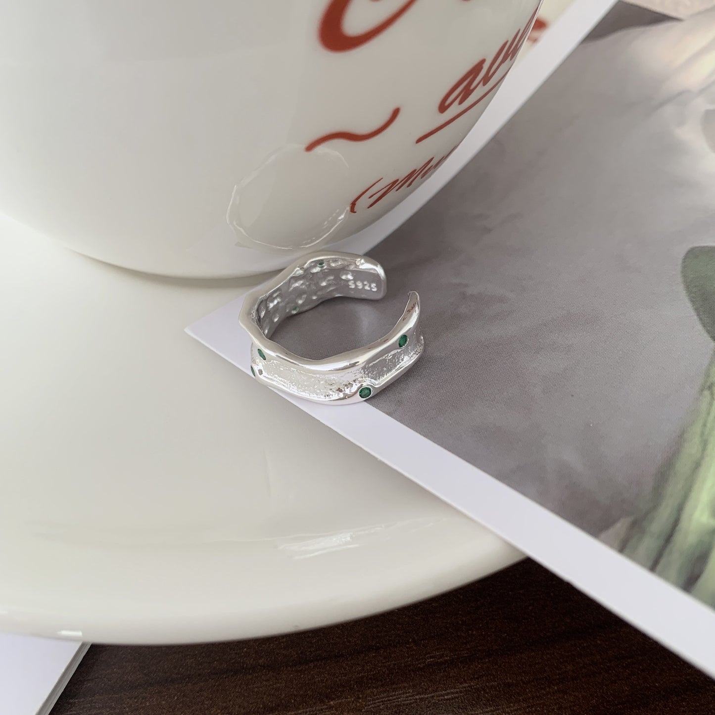 Minimalist Irregular Shape S925 Sterling Silver Ring for Women with Silver Inlay
