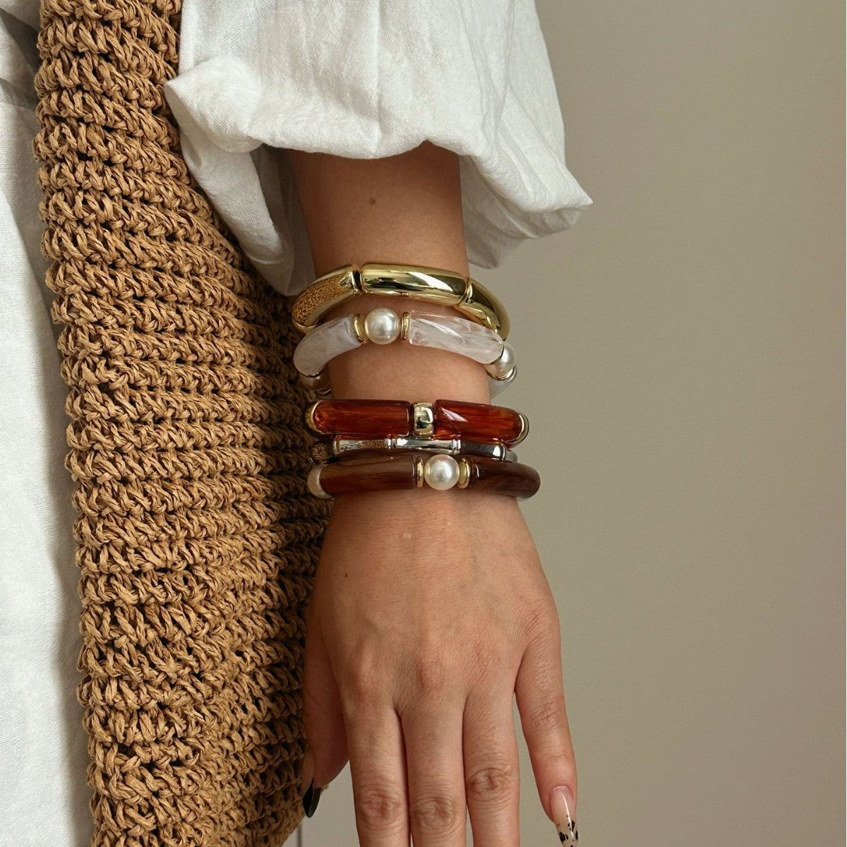 Vintage Minimalist Geometric Plated Acrylic Bracelet Set