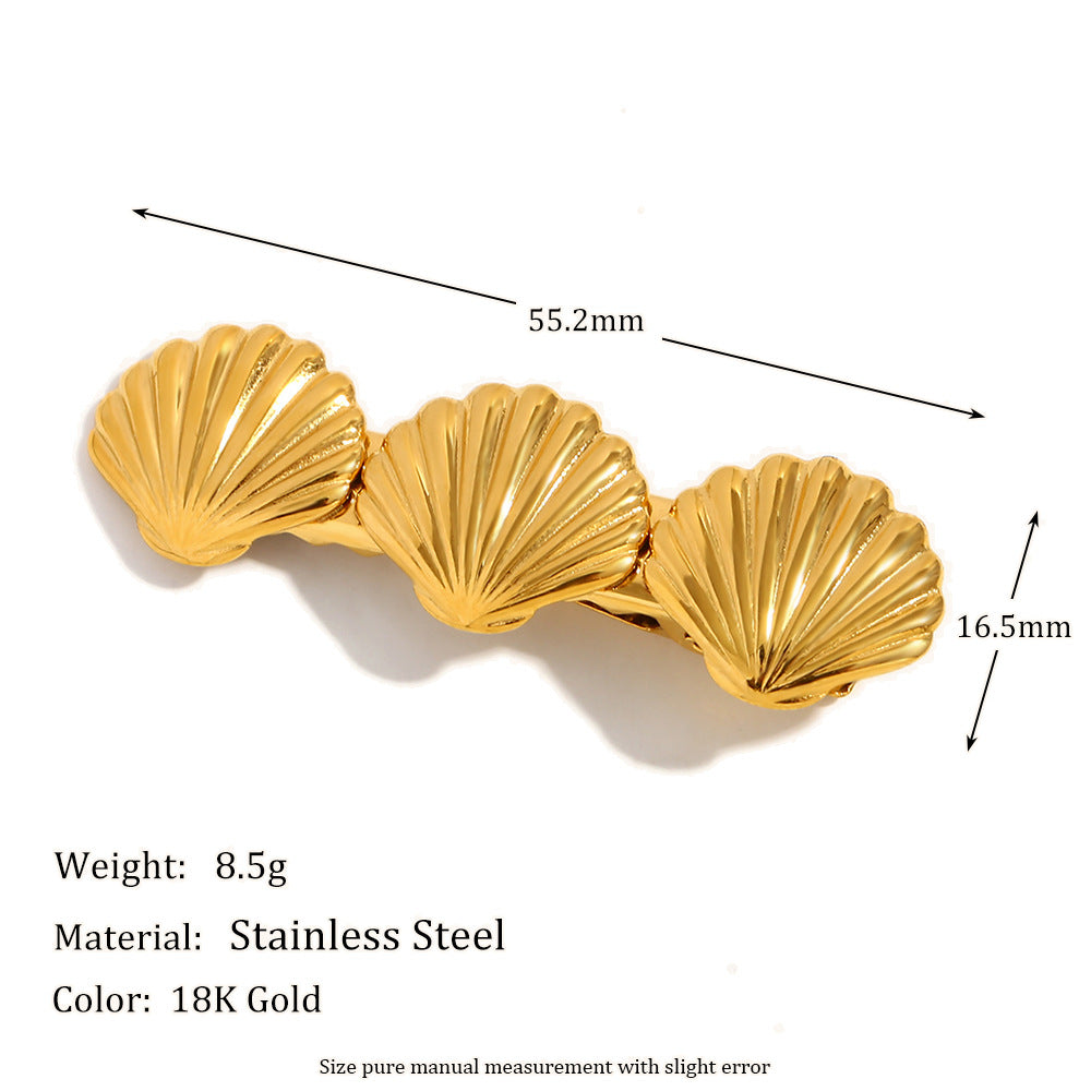 Fashionable Minimalist Starfish and Scallop Hair Clip for Women in Stainless Steel with 18K Gold Plating