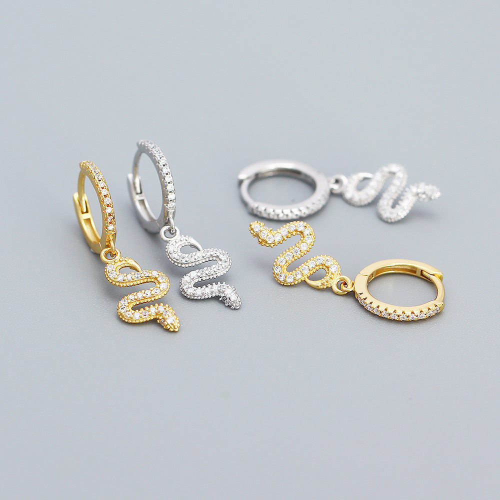 Orecchini a polsino a forma di serpente in argento sterling 925 con intarsio di zirconi per uomo e donna