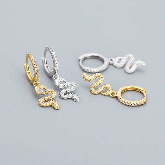 Pendientes de Plata de Ley 925 con Forma de Serpiente y Circonitas para Mujer y Hombre