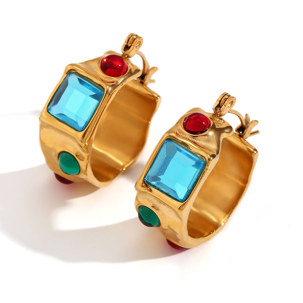 Vintage-Inspired Geometric Stainless Steel Earrings with 18K Gold Plating for Women