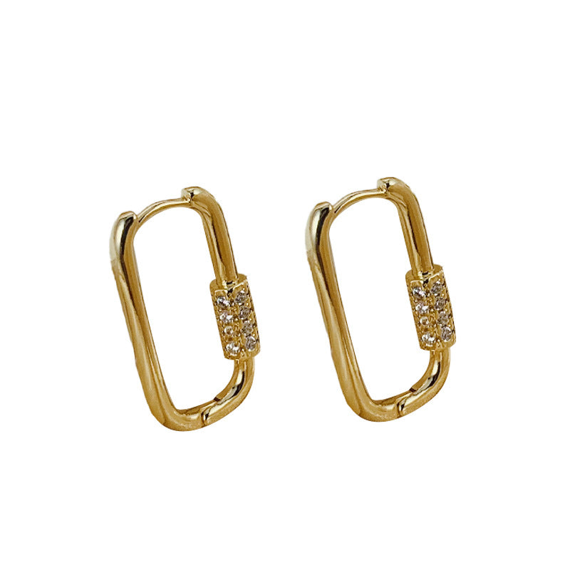 Pendientes geométricos minimalistas en forma de U de cobre con incrustaciones de pedrería para mujer