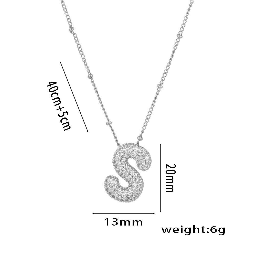 Minimalist Geometric Letter Pendant Necklace in Titanium Steel with Rhinestone Inlay and White Gold Plating on Snake Chain for Women