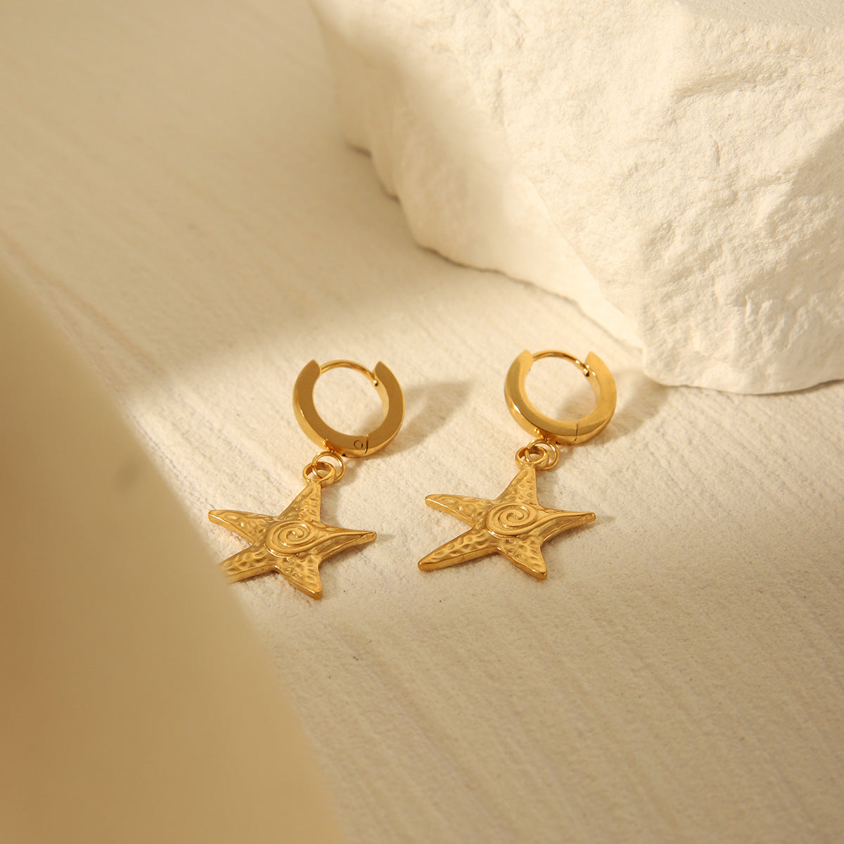 Vintage French Style 18K Gold Plated Stainless Steel Starfish Geometric Earrings for Women