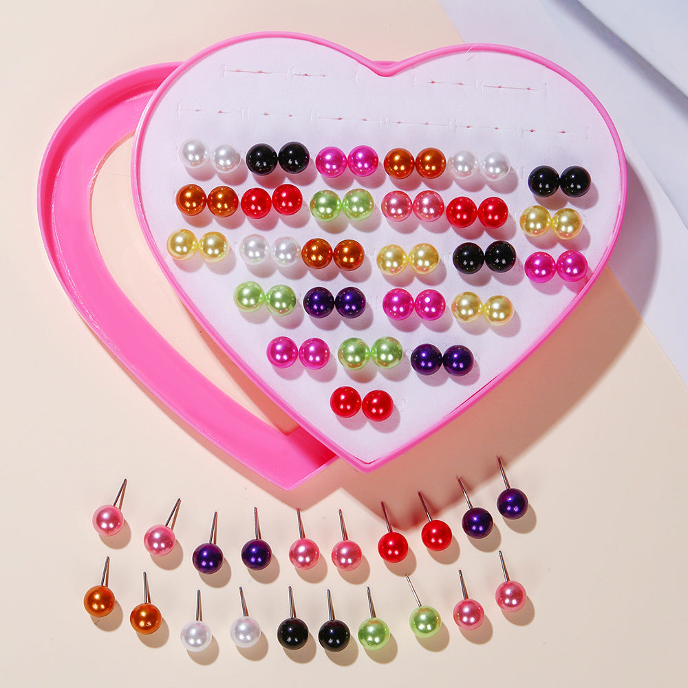 Sweet Geometric Resin Stud Earrings with Rhinestone and Pearl Inlay for Women