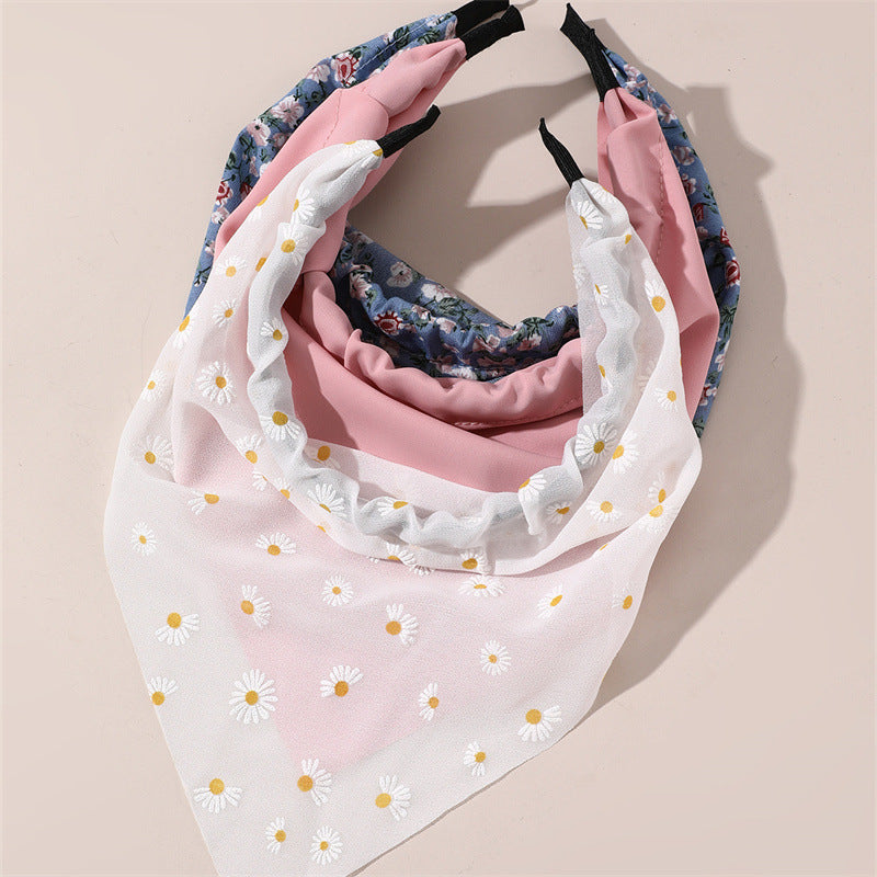 Set di Cerchietti Floreali Carini per Bambini - Cerchietto Morbido a Fascia Larga in Tessuto con Stampa Floreale Rosa, Accessori per Capelli Stile Principessa in Tre Pezzi