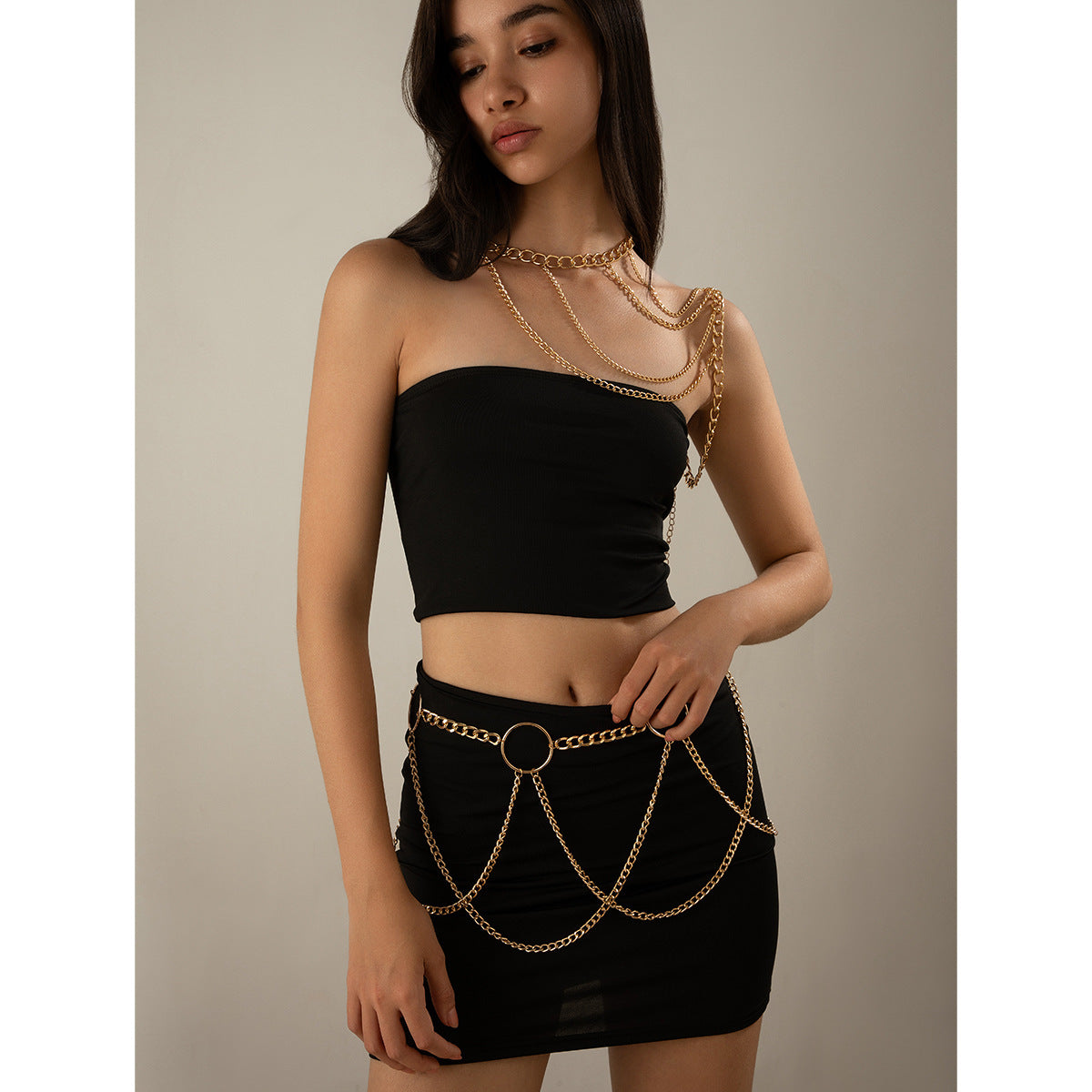 Punk Minimalist Geometric Aluminum Alloy Plated Body Chain for Women