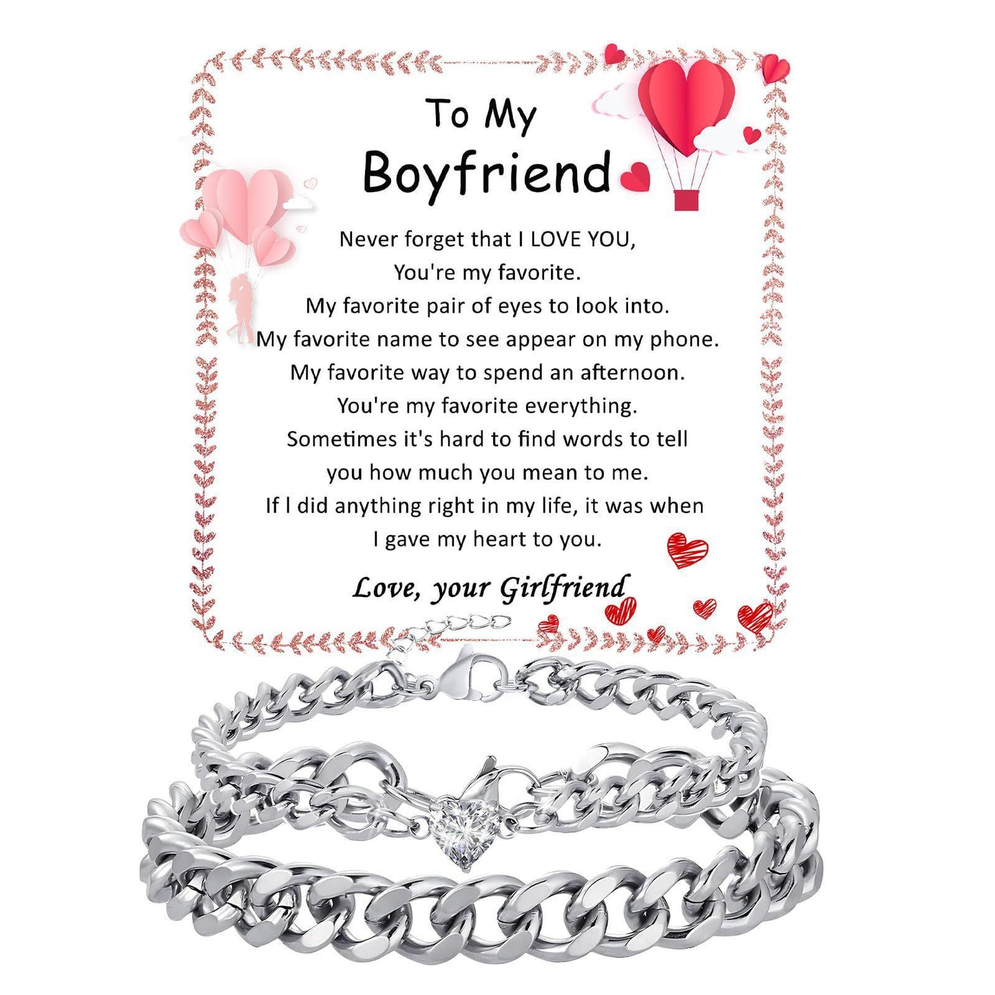 Minimalist Heart Geometric Stainless Steel Plated Cuban Link Chain Bracelet Unisex Adjustable Fashion Jewelry Gift