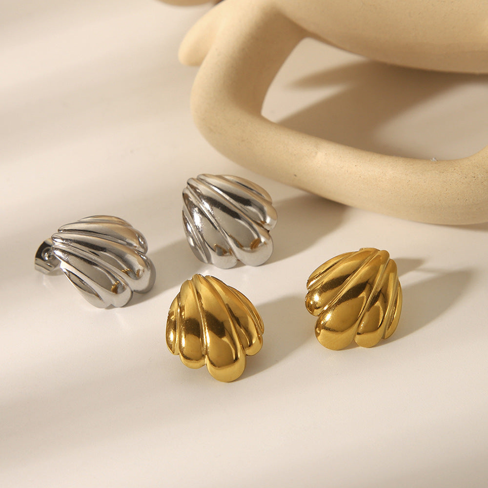 Fashion 18K Gold Plated Stainless Steel Seashell Geometric Stud Earrings for Women