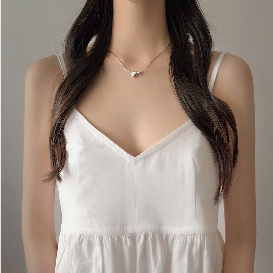 Collana a Catena Snake con Perline in Argento Sterling 925, a Forma di Cuore, Tono Freddo e Stile Minimalista