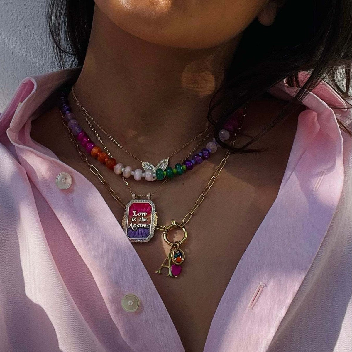 Collana Pendente Tarocchi Geometrica Vintage con Intarsio di Strass e Catena in Rame Placcato Oro