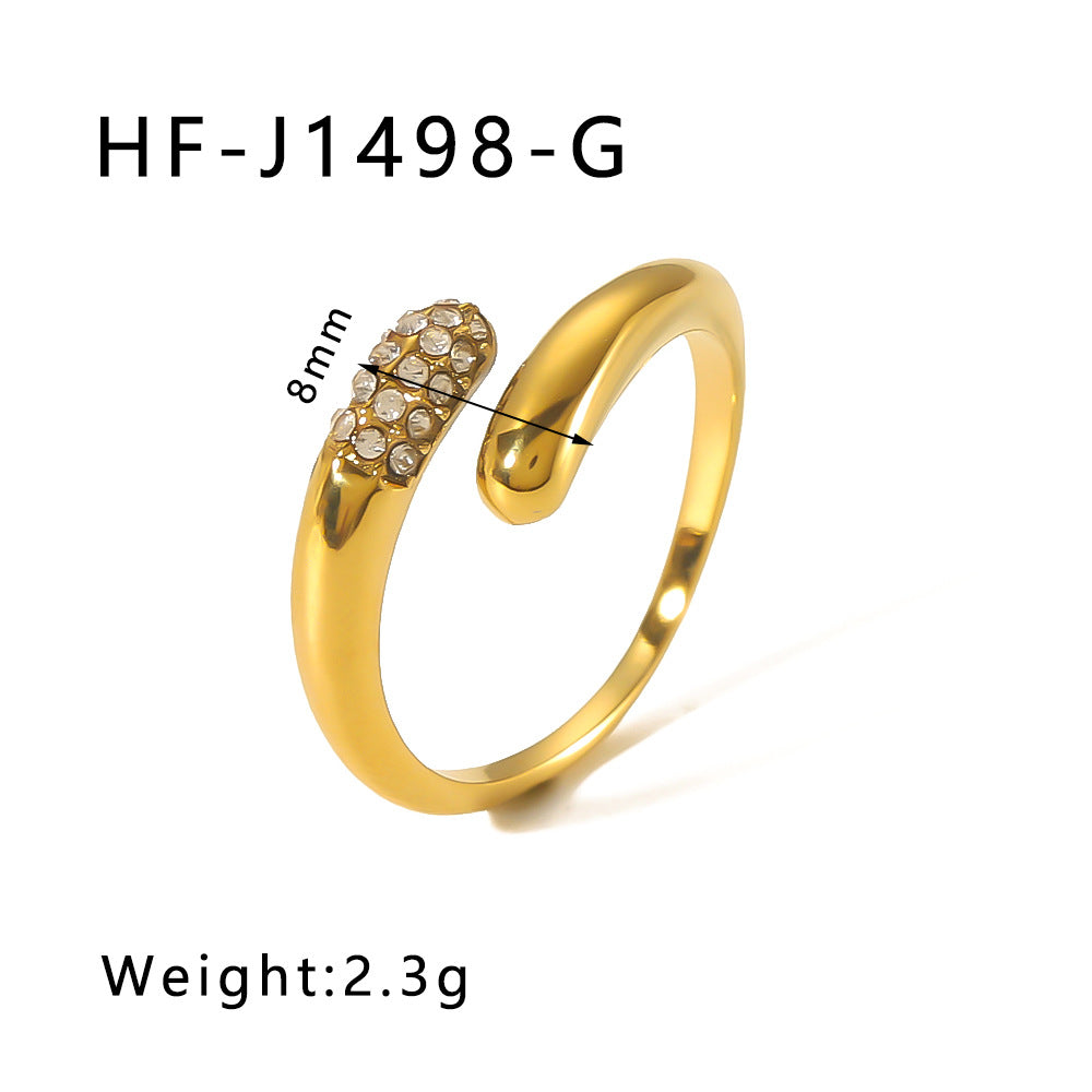 Minimalist Star Heart Geometric Stainless Steel Ring with Zirconia Inlay and 18K Vacuum Plating for Women