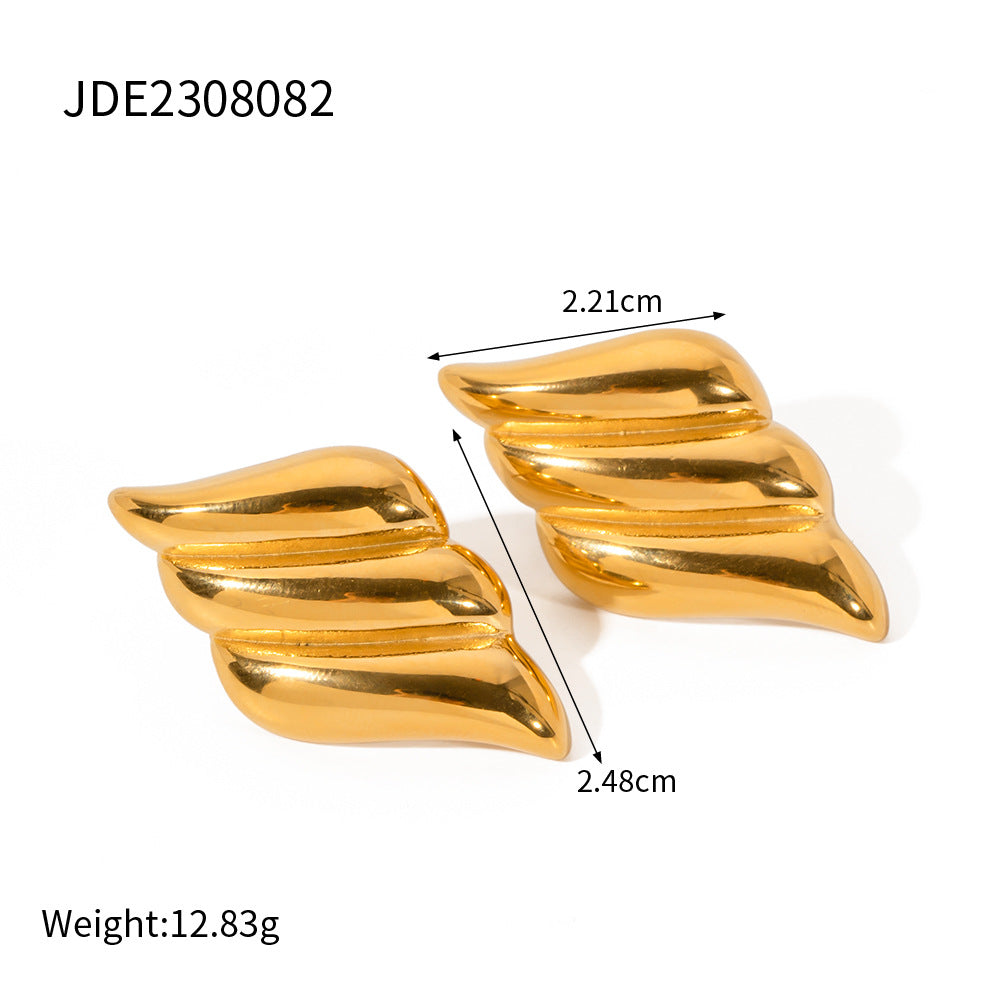 Vintage Minimalist Geometric Stainless Steel Stud Earrings with Polished Wing Design for Women