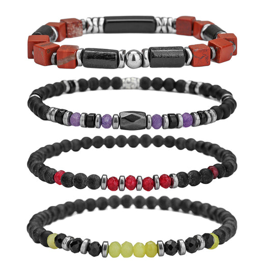 Hip-hop Minimalist Geometric Round Hematite and Black Magic Sand Stone Handmade Beaded Bracelet for Men and Women