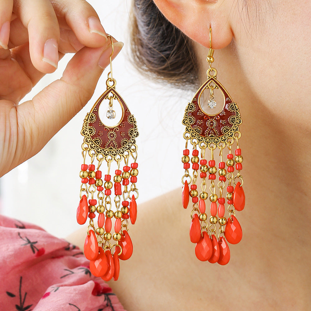 Bohemian Vintage Ethnic Geometric Teardrop Drip Oil Zinc Alloy Earrings for Women