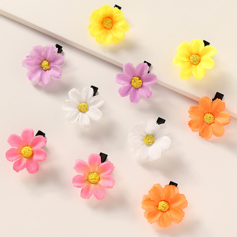 Set di fermagli per capelli con girasole in tessuto naturale per bambini, design floreale, mollette a becco d'anatra, accessori per capelli in stile giapponese coreano minimalista per ragazze dai 6 ai 10 anni