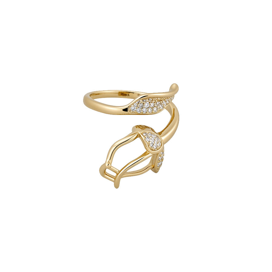 Anillo de Cobre con Incrustaciones de Zirconia en Forma de Elegante Mariposa y Flor para Mujer, Accesorio de Moda de Lujo Ligero para el Dedo Índice