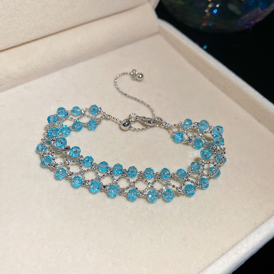 Luxury Elegant Brass Plated Crystal Cubic Zirconia Beaded Bracelet for Women