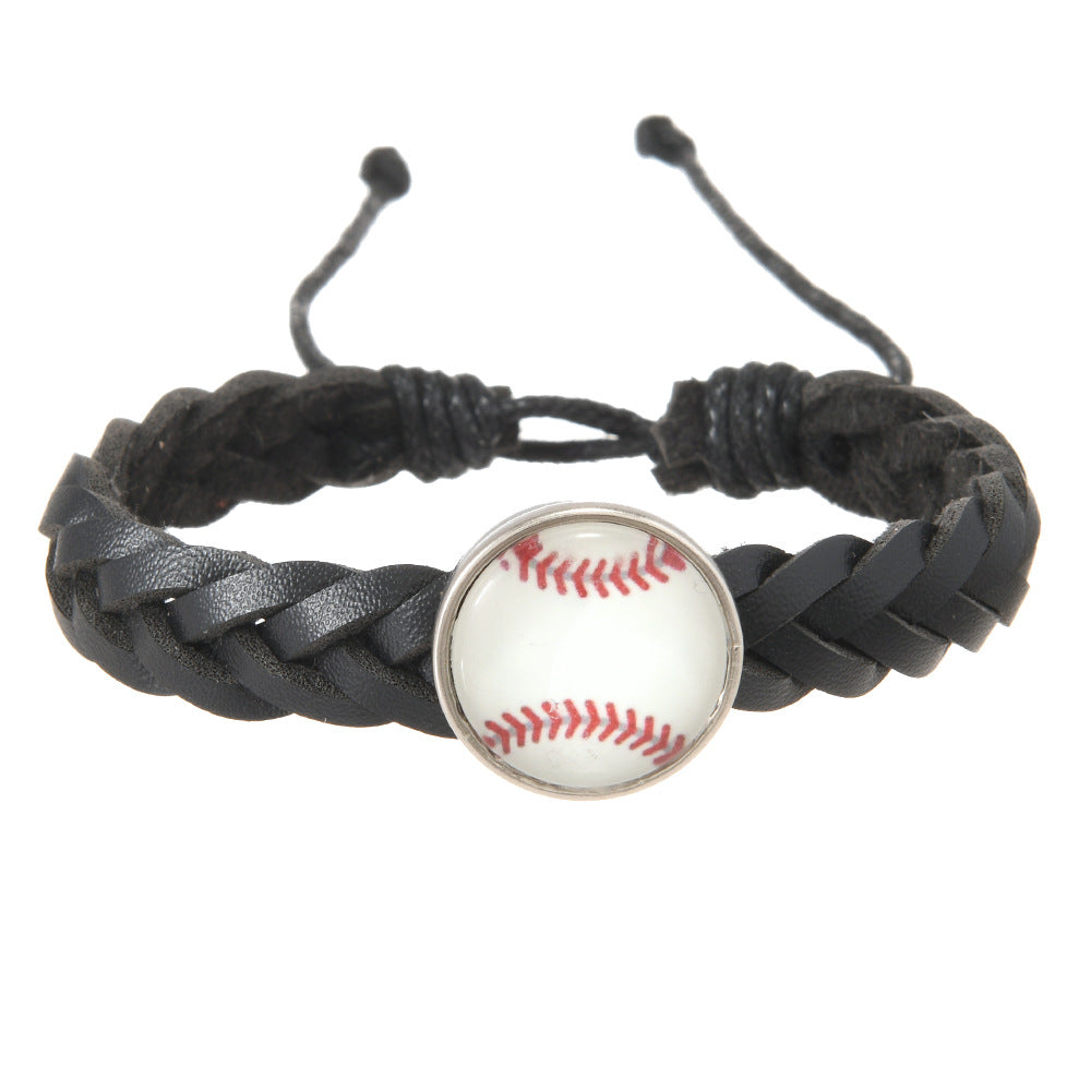 Bracciale unisex vintage in lega e pelle intrecciata con perline luminose