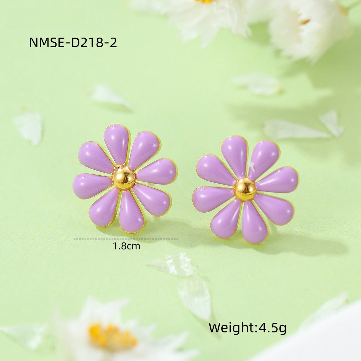 Pendientes Frescos Esmaltados de Margarita Dulce de Acero Titanio para Mujer con Acabado Chapado