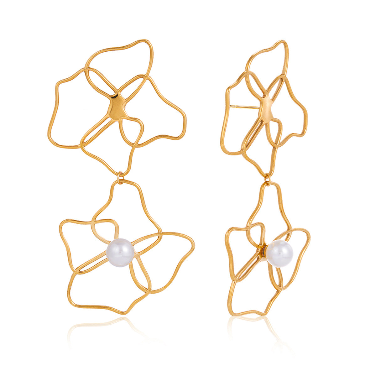 Elegant Geometric Floral Hollow Carved Stainless Steel Earrings for Women with PVD Finish