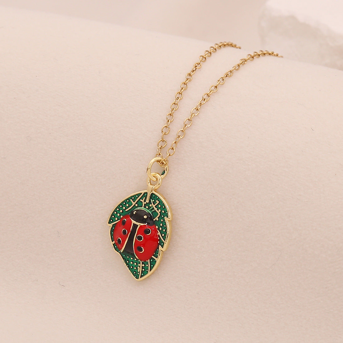 Cute Ladybug Pendant Necklace in Copper with Micro-Paved Zirconia, Enamel Finish, O-Chain, Animal-Themed Jewelry for Women