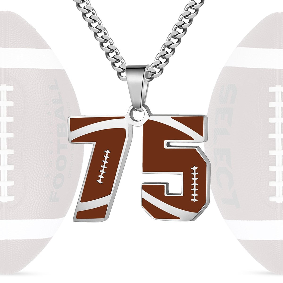 Motivational Football Number Pendant Necklace for Men in Stainless Steel with Polished Finish and Letter/Number Design