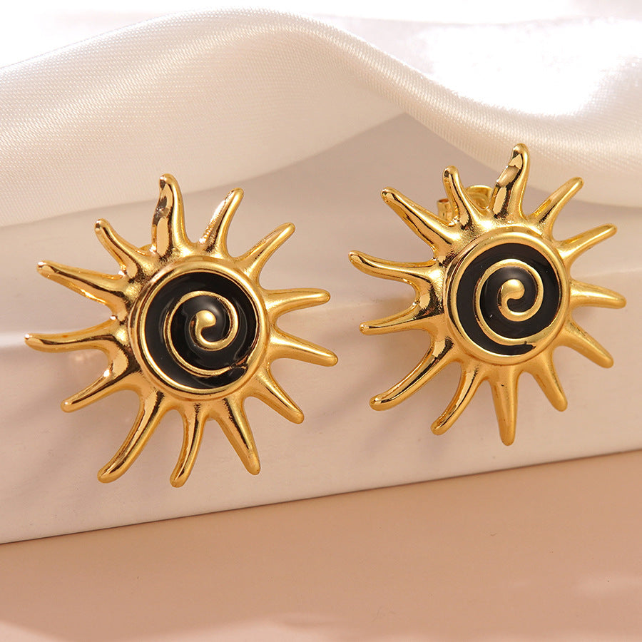 Aretes de turbina solar de acero inoxidable con goteo de aceite coloridos Sweet Streetwear