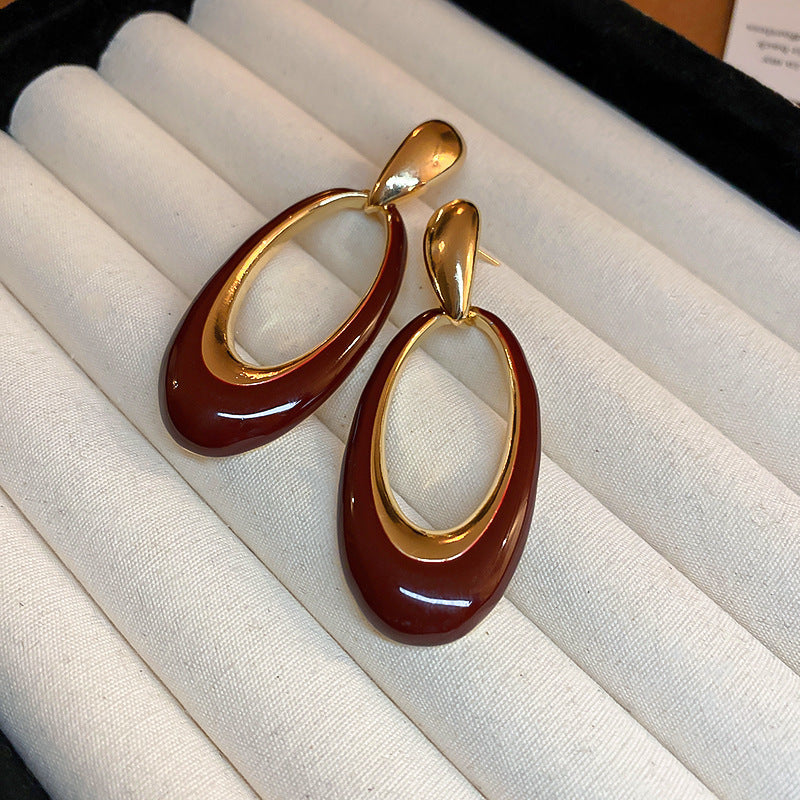 Elegant Geometric Earrings for Women with Enamel Finish in Copper and Stainless Steel Studs