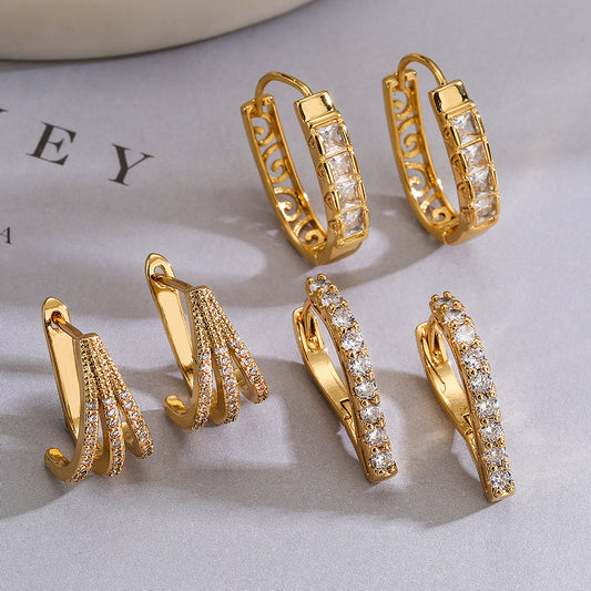 Pendientes Geométricos Irregulares Minimalistas para Mujer de Cobre con Baño de Oro de 18K e Incrustaciones de Zirconia