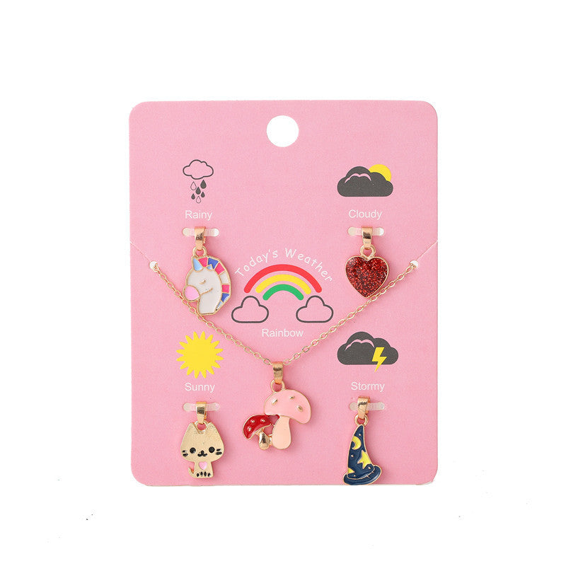 Collana da Bar in Lega con Ciondolo a Goccia d'Olio a Forma di Cuore Cartone Animato per Bambini con Catena Curb